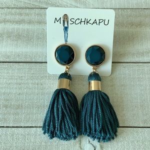 Blue Stud Small Tassel Earrings (A9)